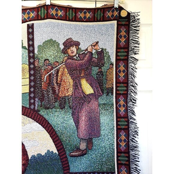 American Weavers Vintage Tapestry Blanket Golf Themed - Picture 3 of 11